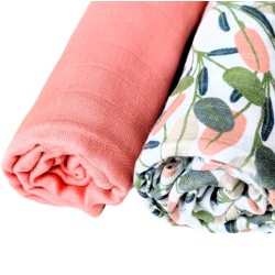 Tickly Tots Baby swaddle blanket set (Pink and green leaf)