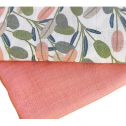 Tickly Tots Baby swaddle blanket set (Pink and green leaf)